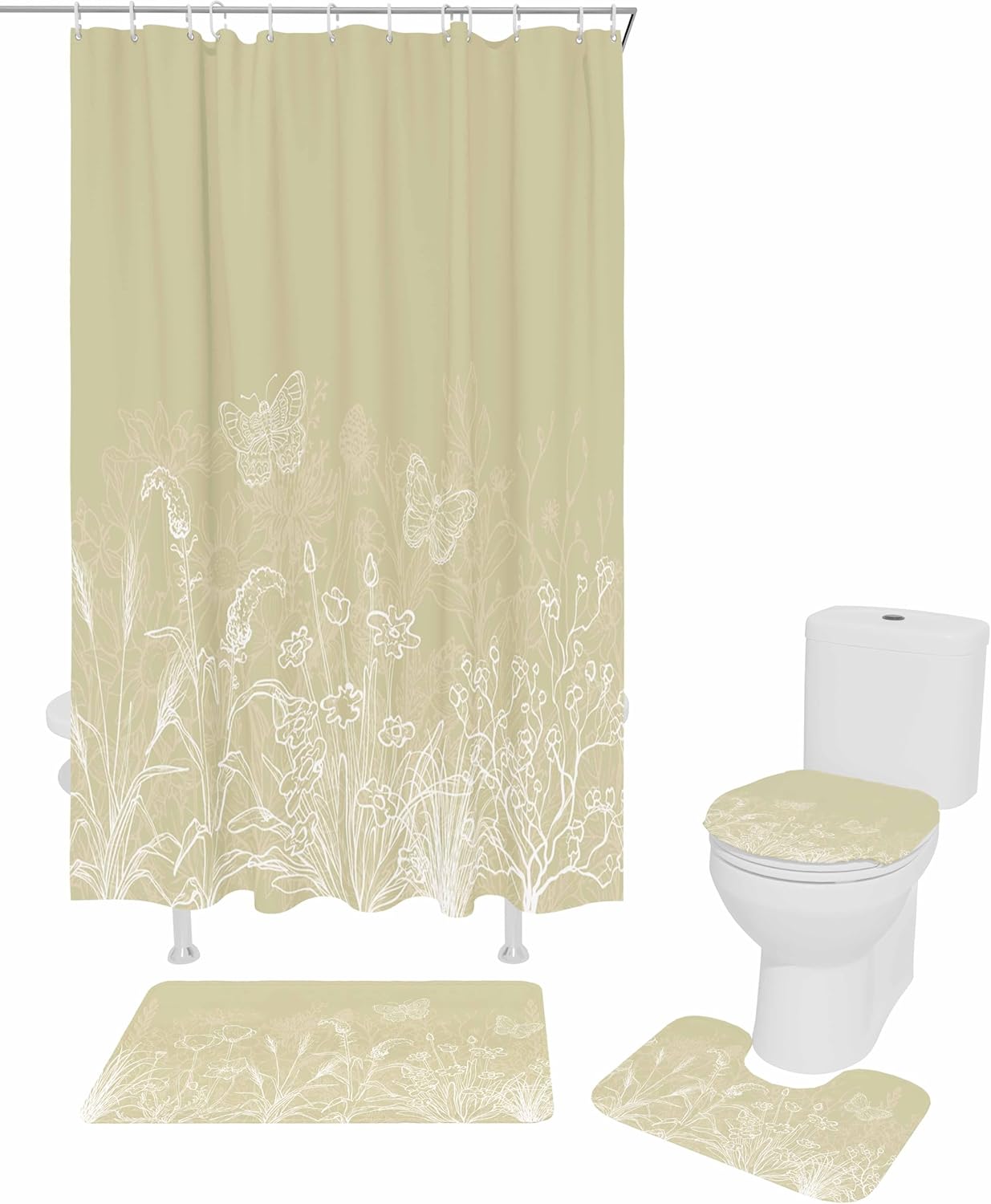 ZOE GARDEN Ivory Yellow Floral Shower Curtain Set