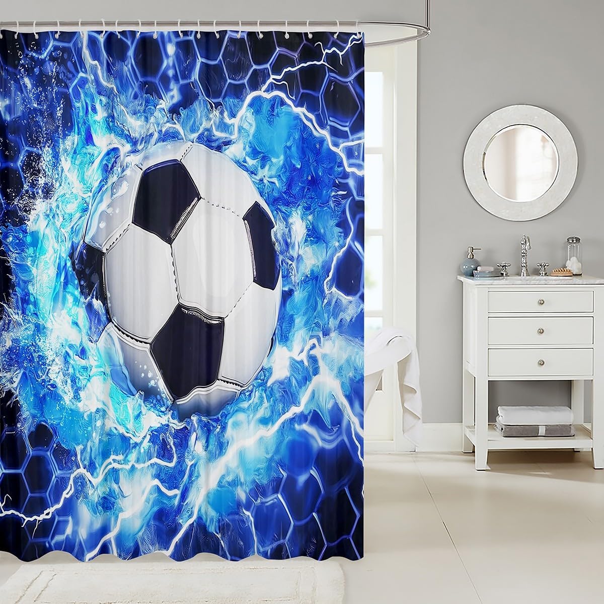 Erosebridal Kids Soccer Shower Curtain Set with Hooks