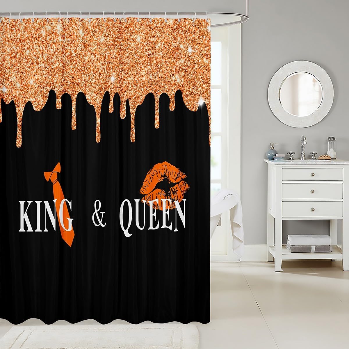 Feelyou Orange King and Queen Bath Curtain Set