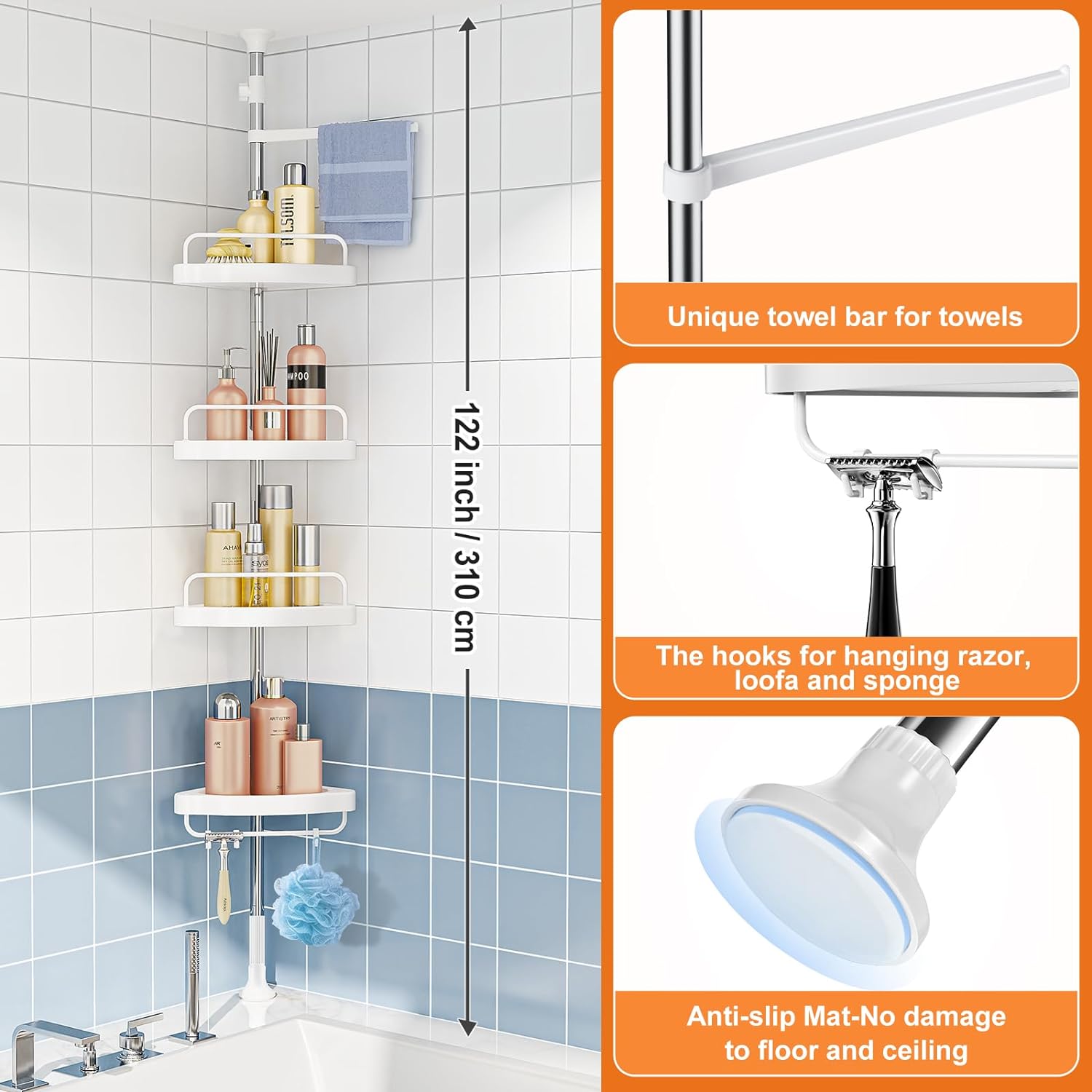 Hamitor Corner Shower Caddy 4Tier Organizer