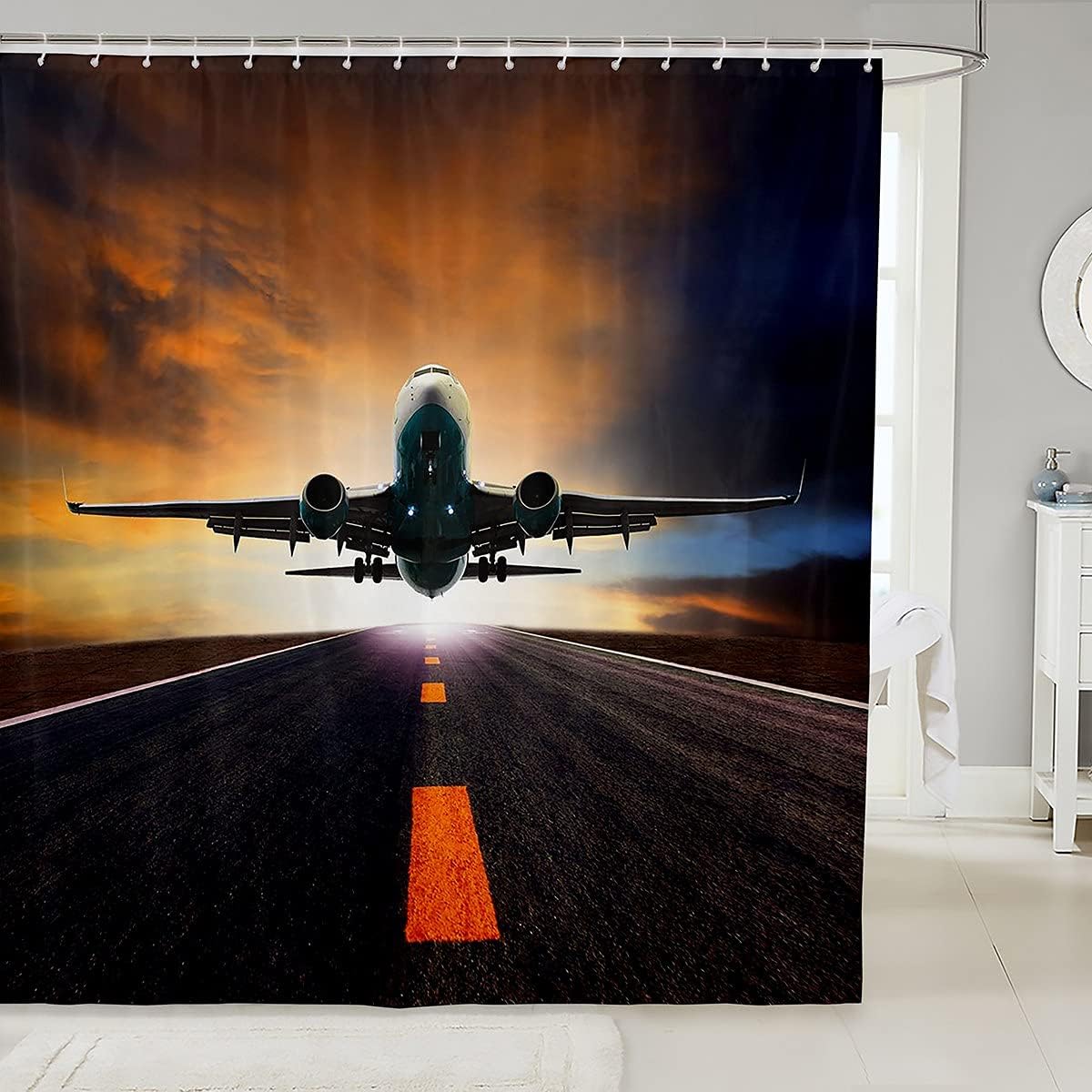 Erosebridal Airplane 3D Shower Curtain with Hooks