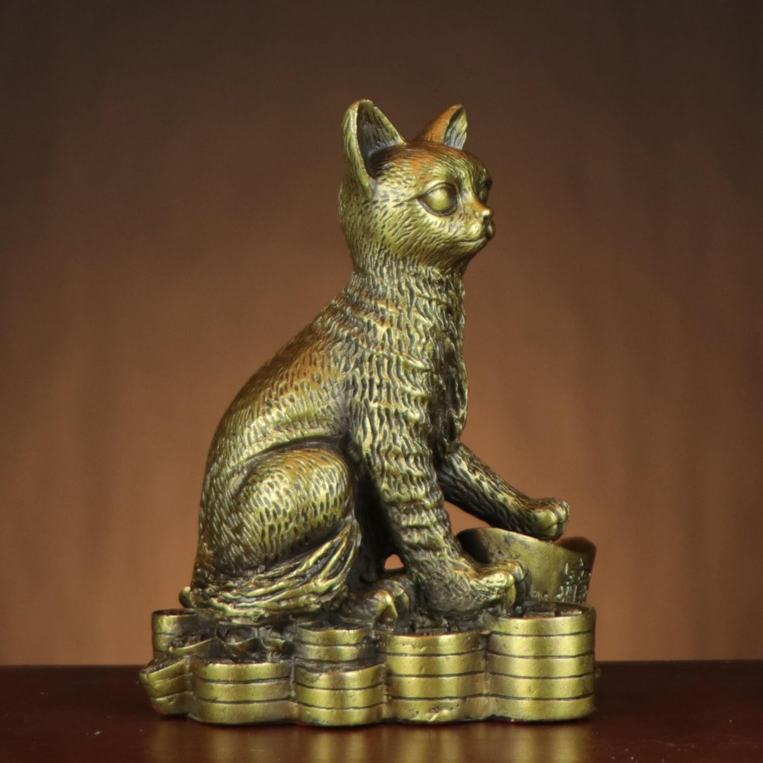 Usoway Copper Cat Figurine for Home Office Decor