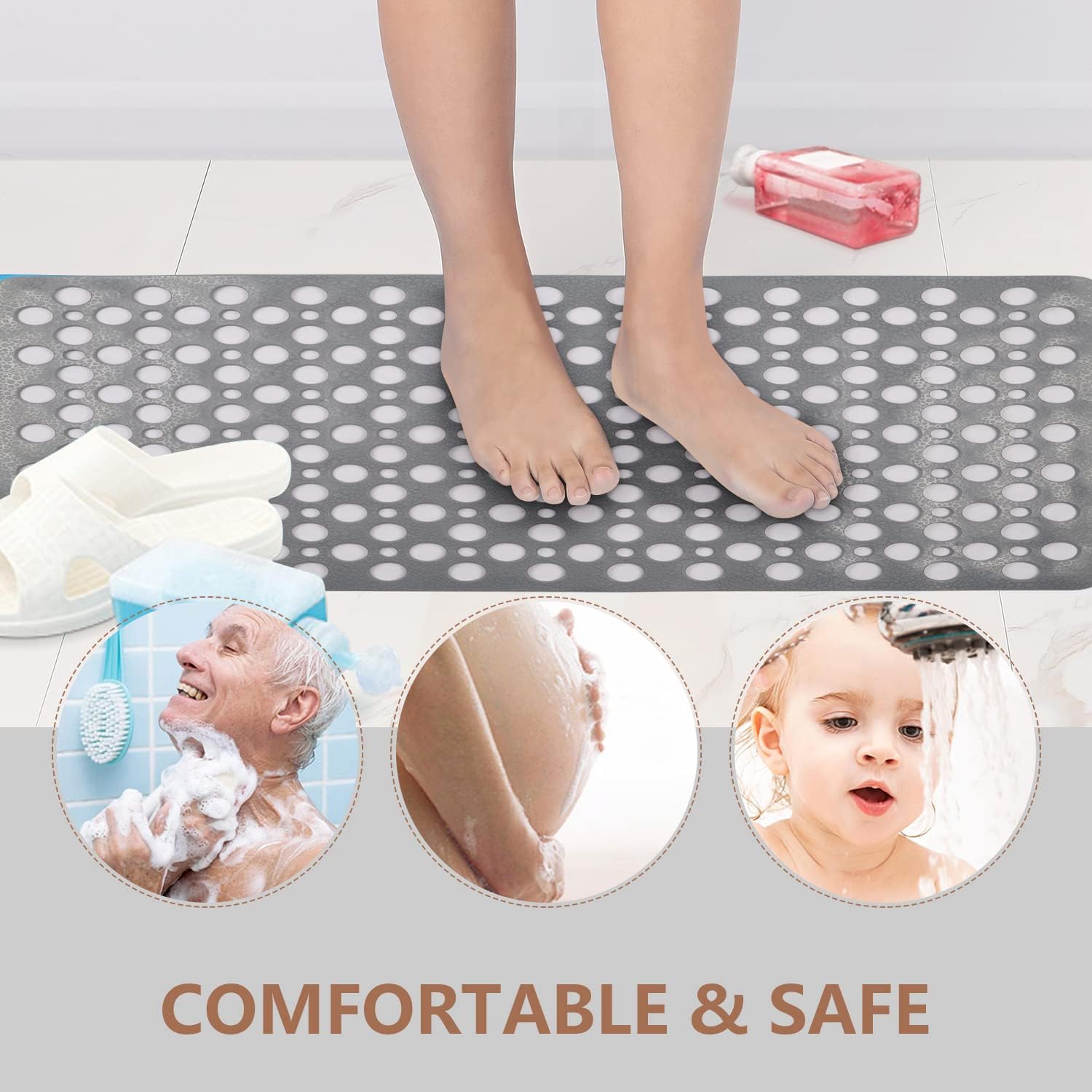Sheepping Bath Mat for Tub 30x17 Non Slip Machine Washable