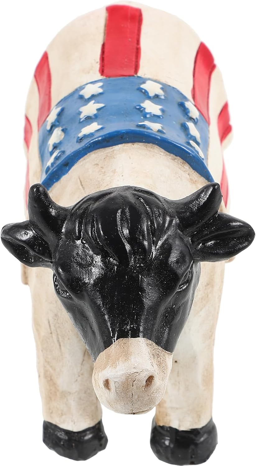 LUOZZY Patriotic Resin Cow Statue Home Decor