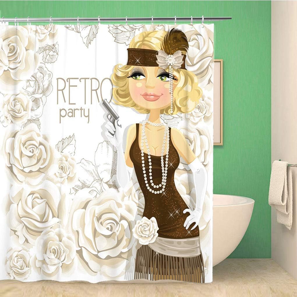 72x78 Inches Retro Gatsby Style Shower Curtain Set with Hooks