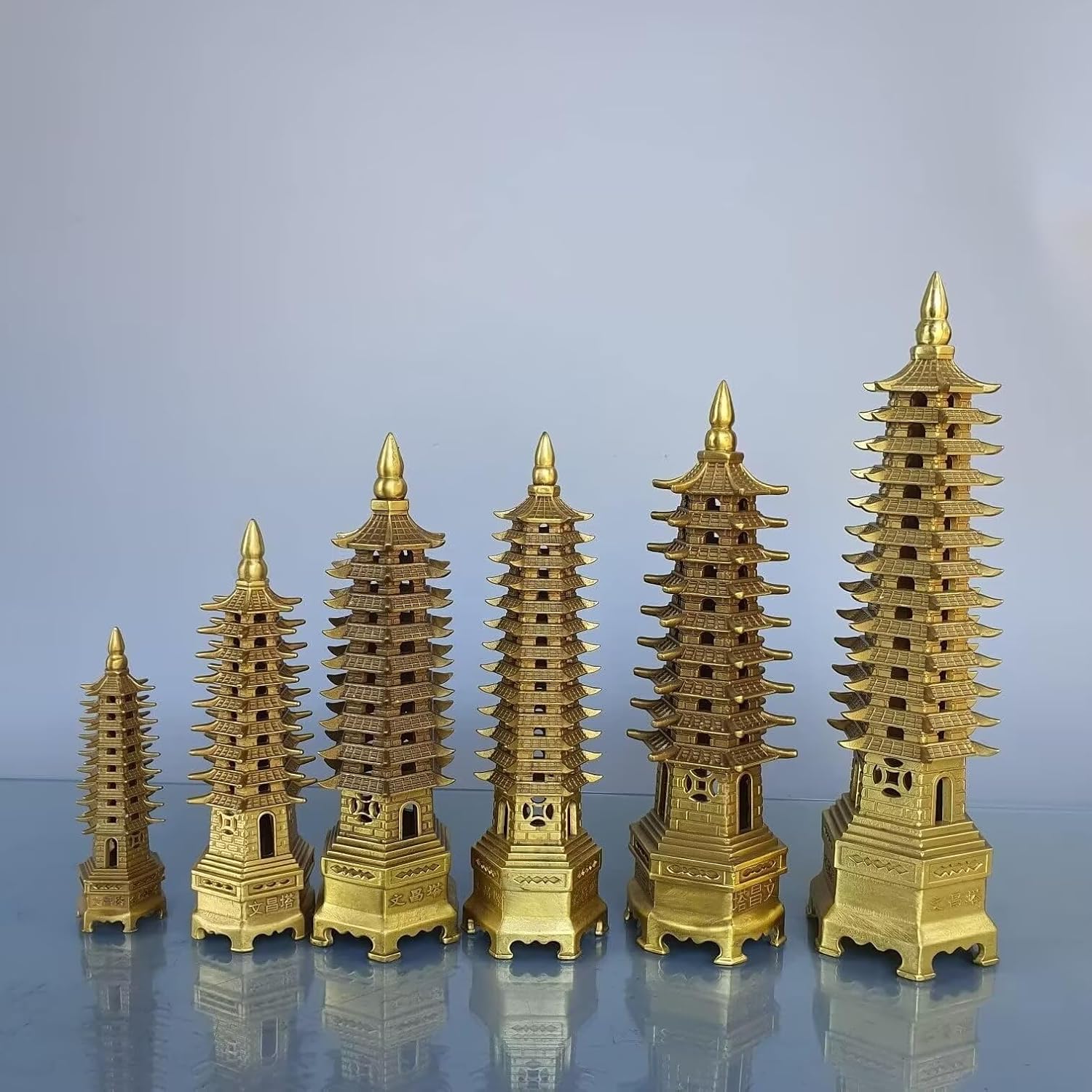 Brass Wenchang Pagoda Tower Figurine 9 Layers