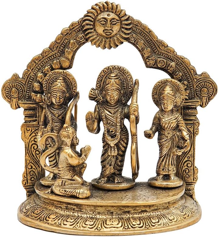Statuestudio Brass Ram Sita Laxman Hanuman Idol Set - Antique Finish 7 Inch