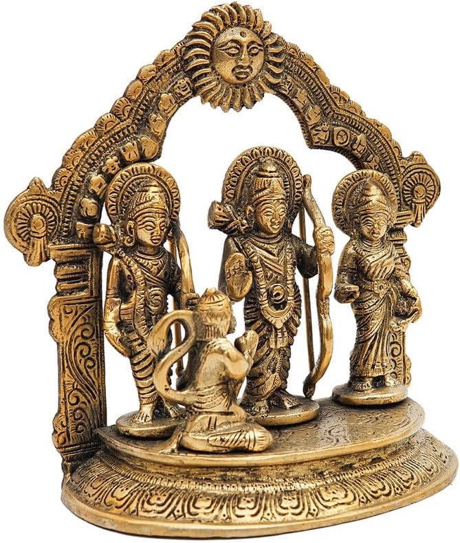Statuestudio Brass Ram Sita Laxman Hanuman Idol Set - Antique Finish 7 Inch