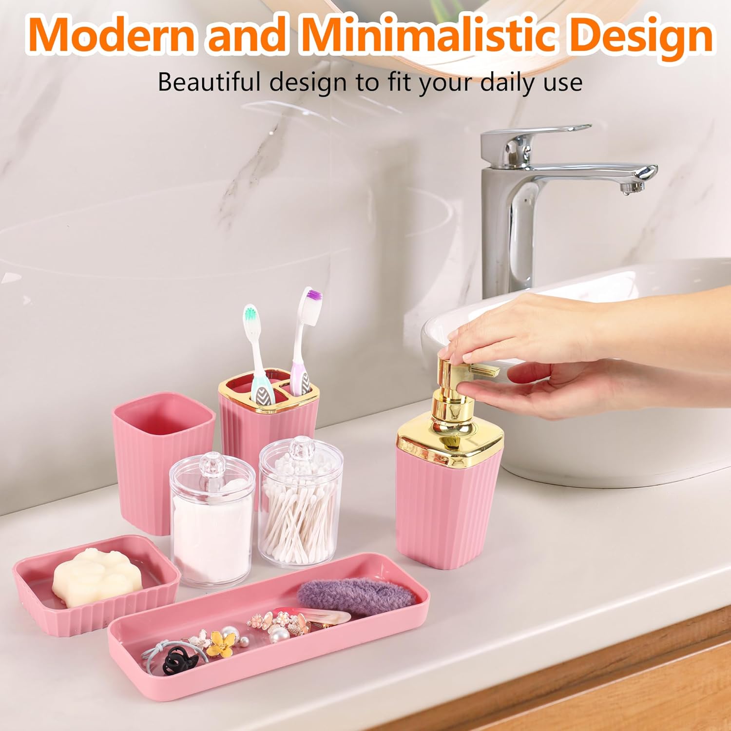 Viowil 9-Piece Pink Bathroom Accessory Set