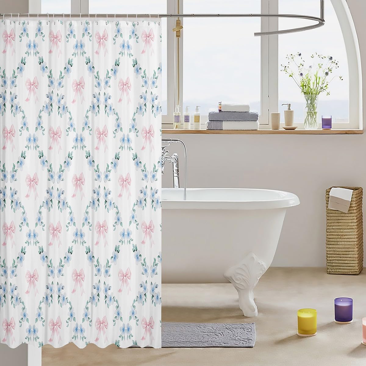Erosebridal Pink Kawaii Ribbon Bow Shower Curtain