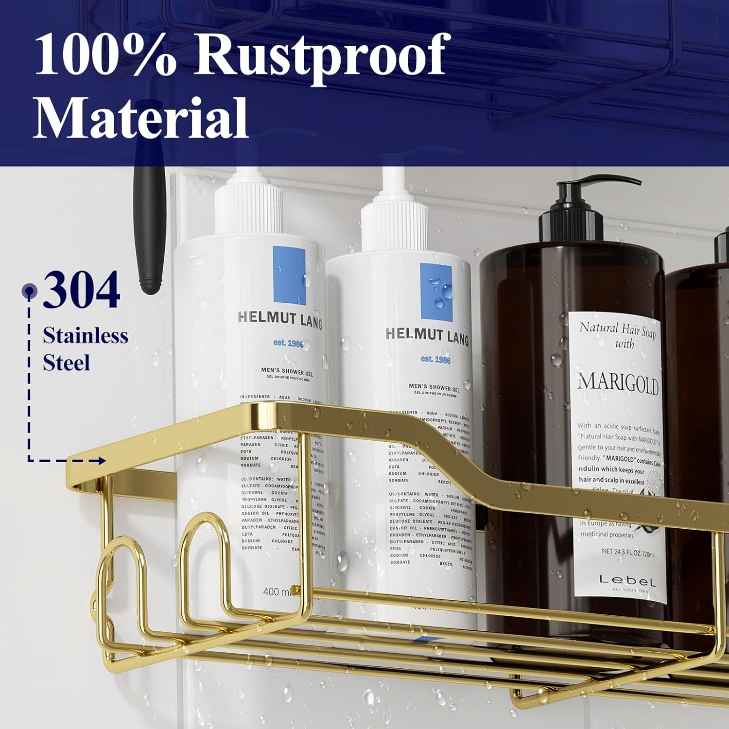 Kitsure Shower Caddy Large - 2 Pack Gold Adhesive Organizer