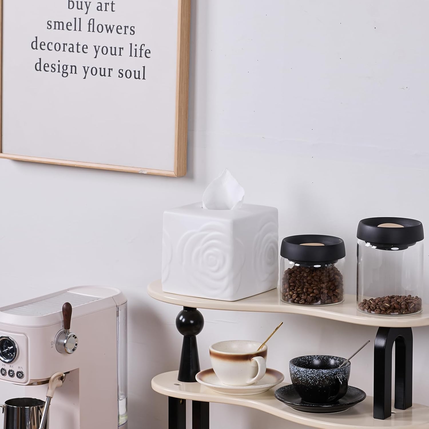 EtooCafe White Ceramic Rose Tissue Box Cover