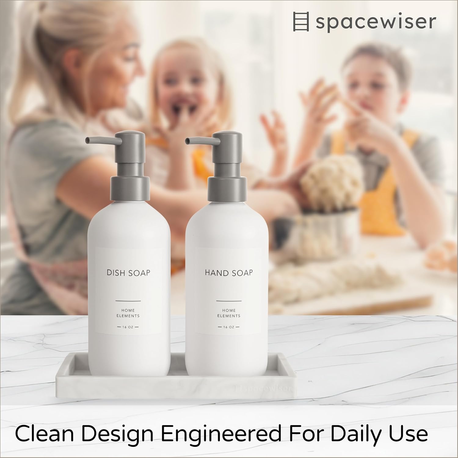 Spacewiser Shatter-Free Soap Dispenser Set with Pump and Tray