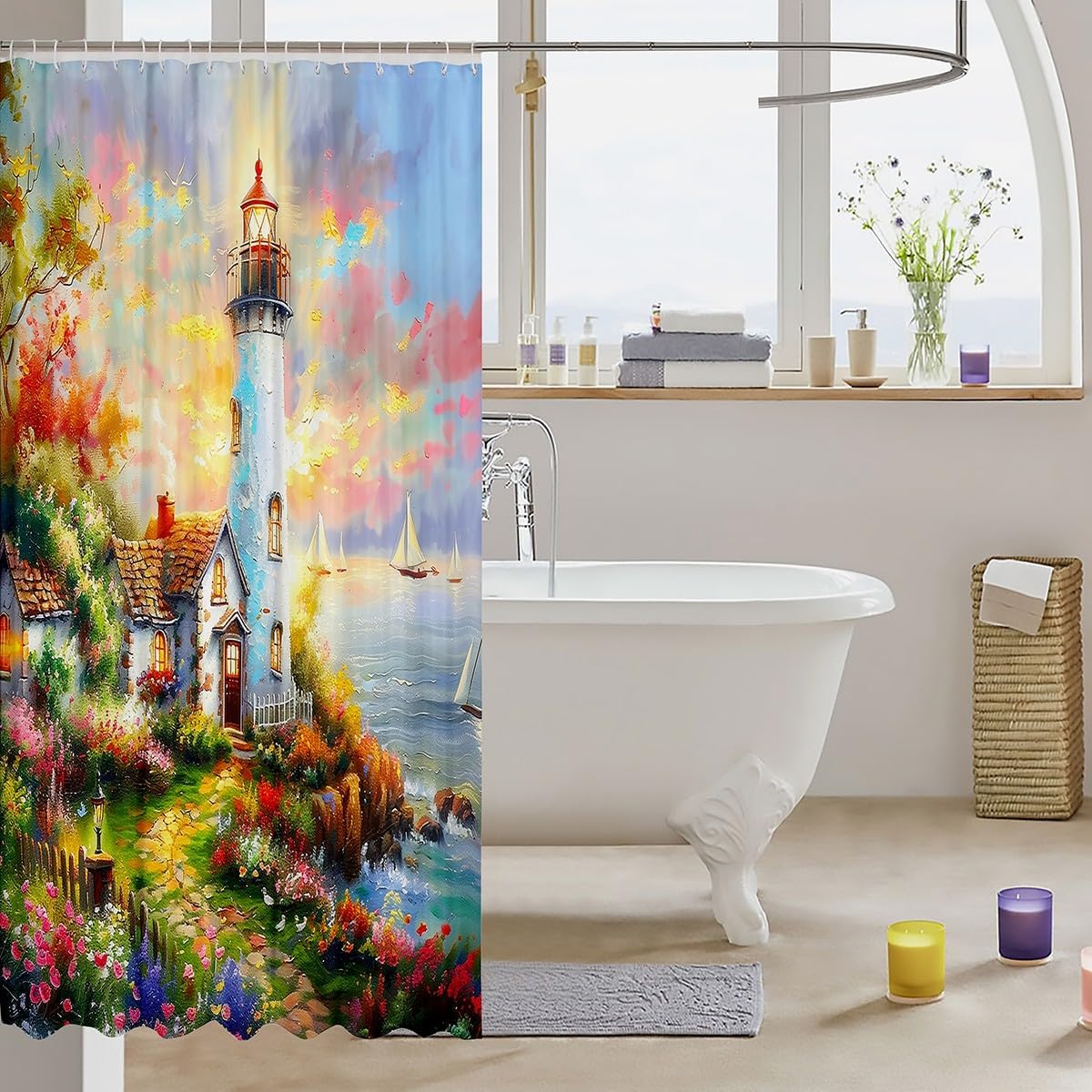 Erosebridal Lighthouse Shower Curtain Set