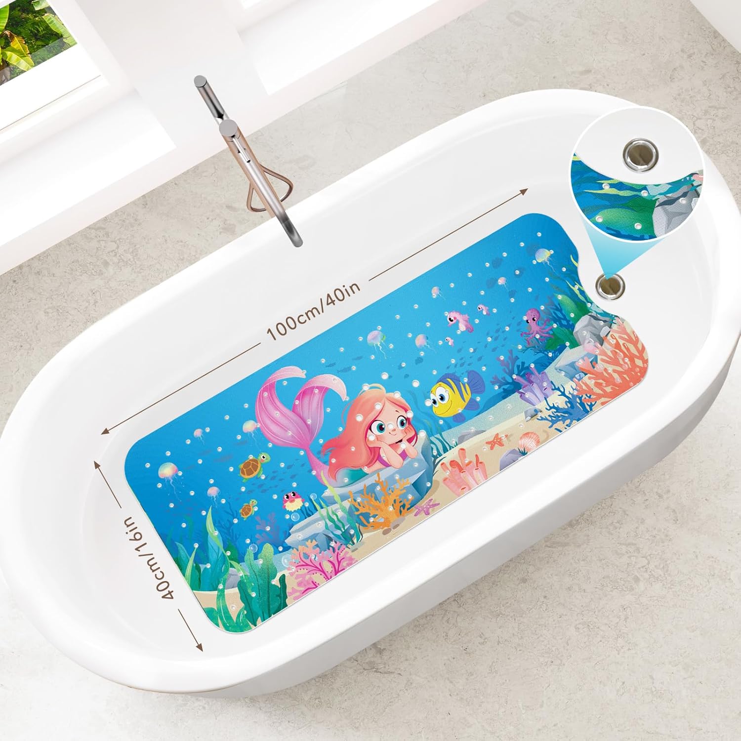 SHUCHING Mermaid Baby Bath Mat 40x16 Inch Non Slip