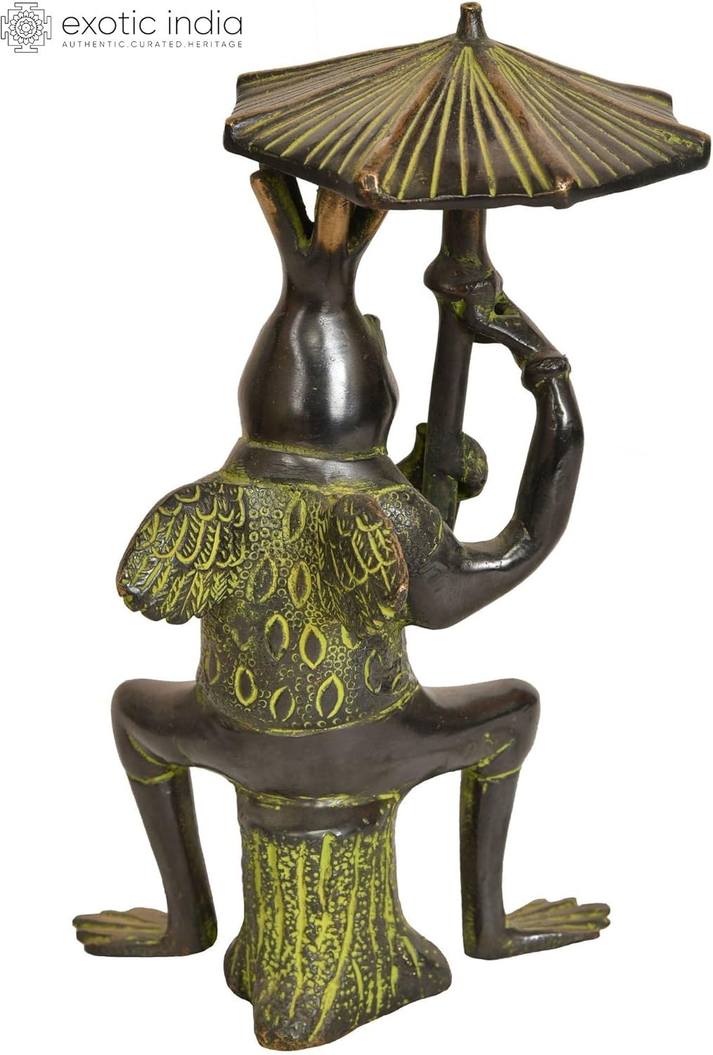 Exotic India Frog Brass Statue with Umbrella 1