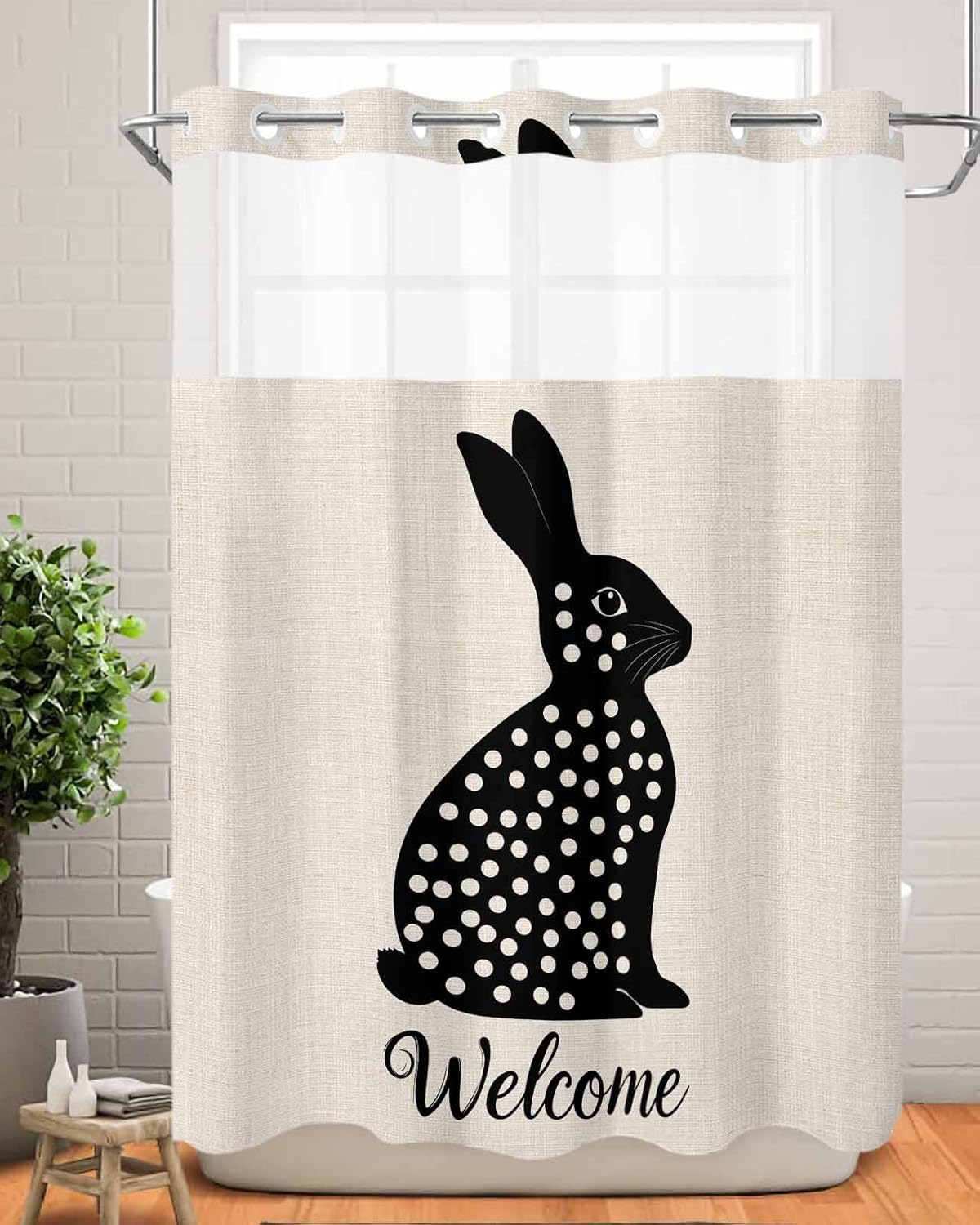 Anzona No Hook Shower Curtain Set 48x72 Inch Black White Dots Waterproof Liner