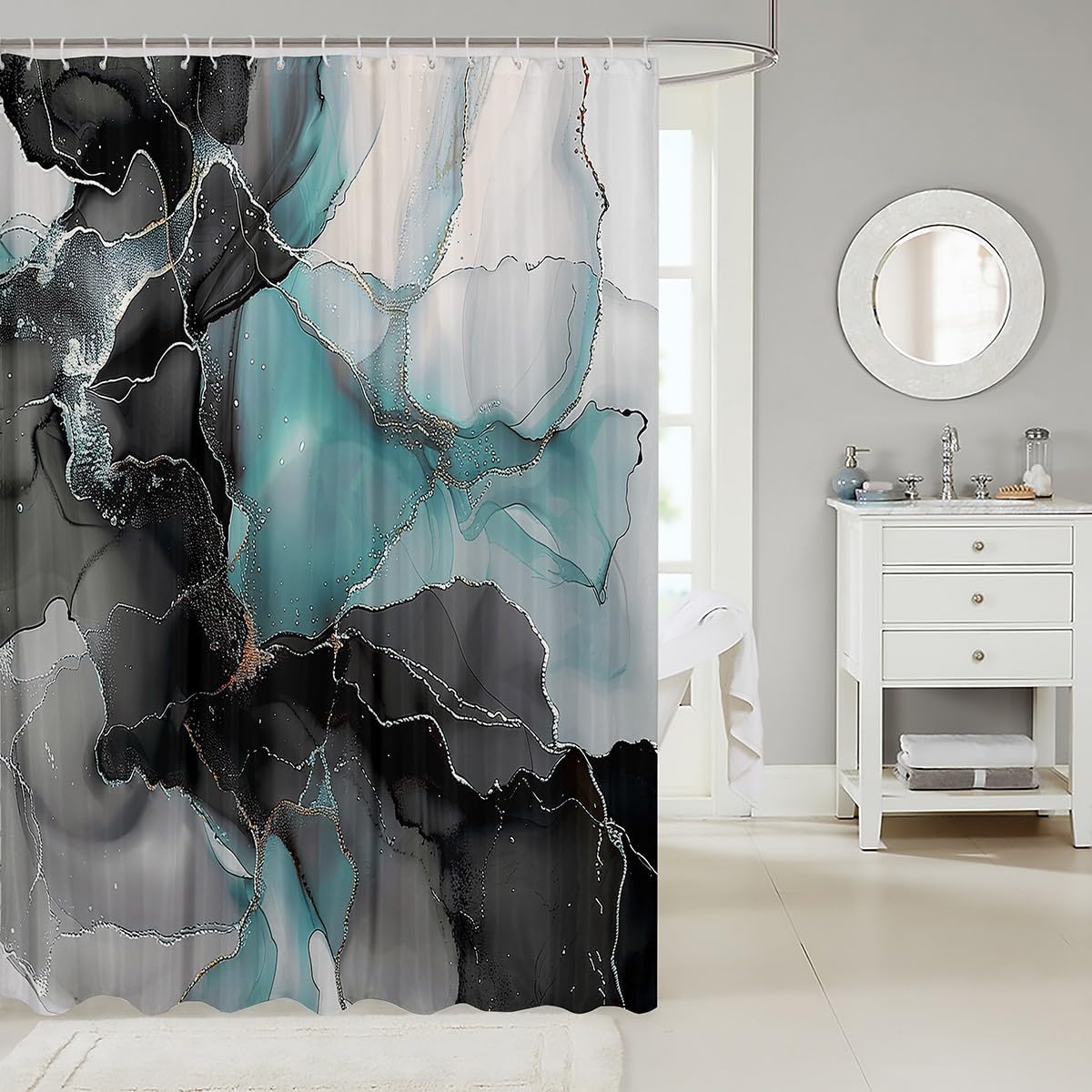 Erosebridal Chic Watercolor Shower Curtain Set