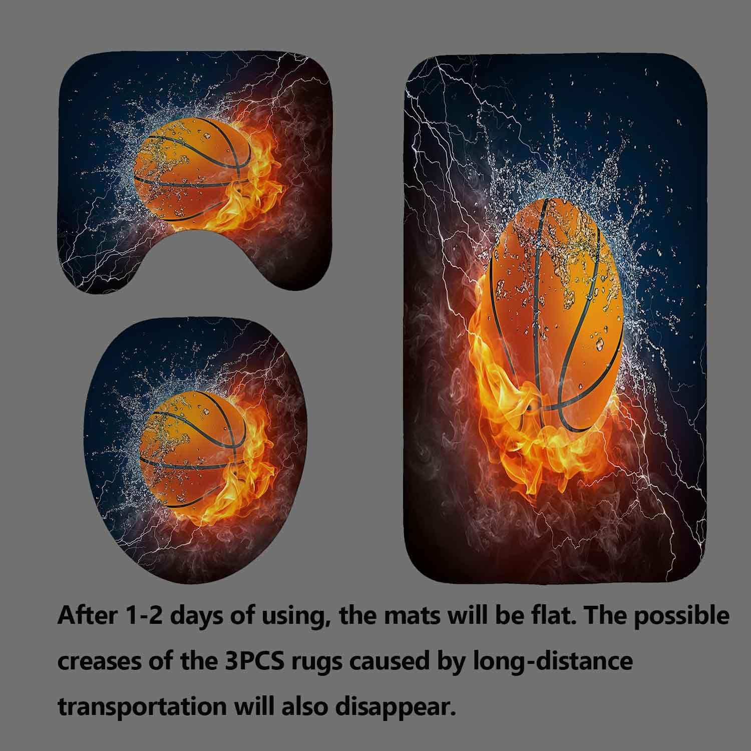 OLEBETY 4PCS Flaming Basketball Shower Curtain Set