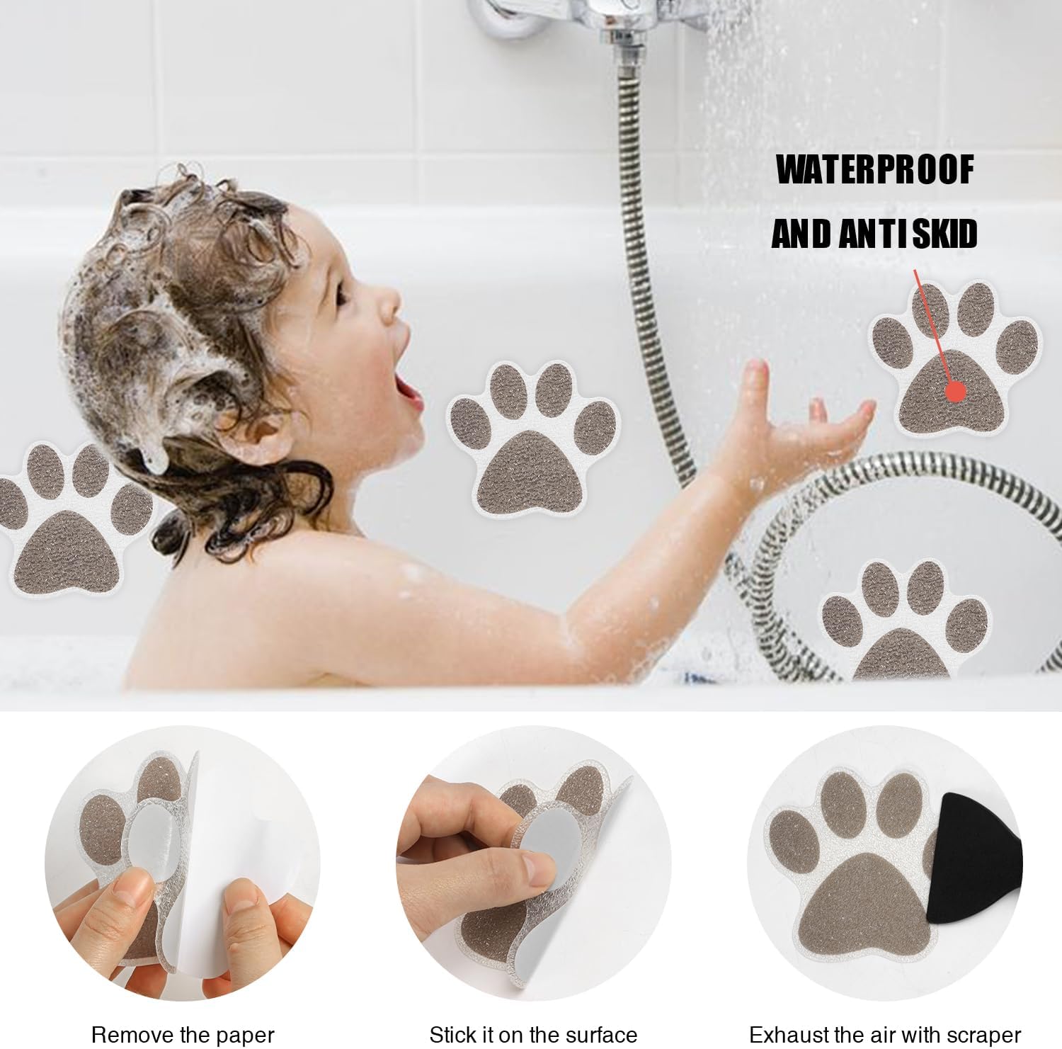 Secopad Non-Slip Bathtub Stickers 24pcs Bear Paw Design