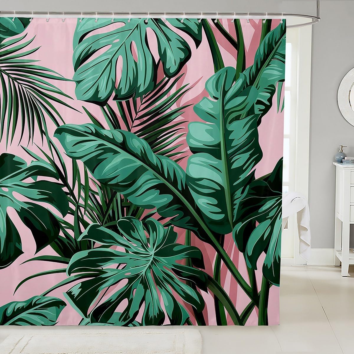 Erosebridal Palm Leaf Shower Curtain Set 72x78 Waterproof Kids