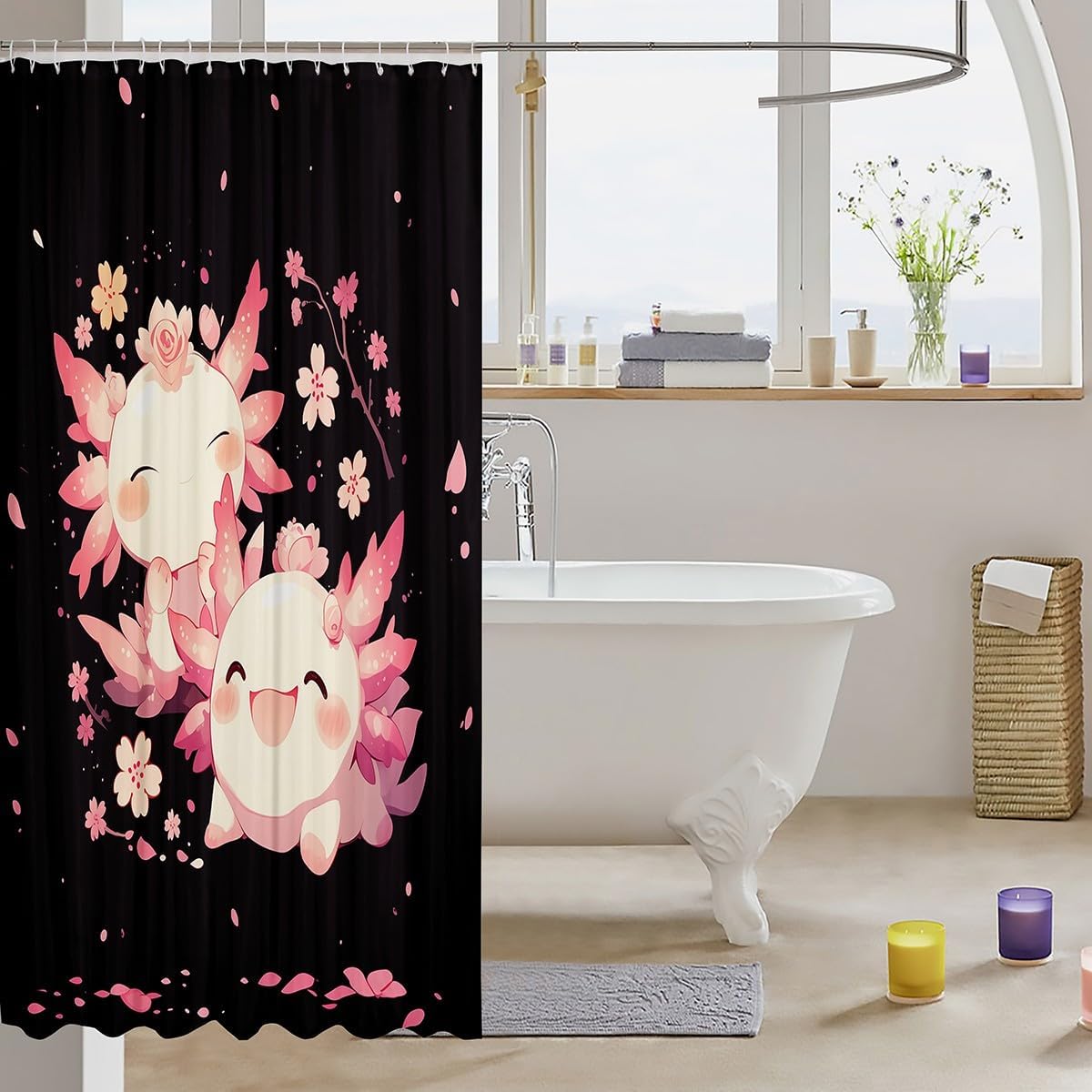 Erosebridal Girls Pink Axolotl Shower Curtain Set 1