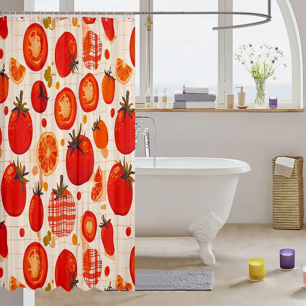 Erosebridal Waterproof Cartoon Tomato Shower Curtain 72x78 Red White Plaid