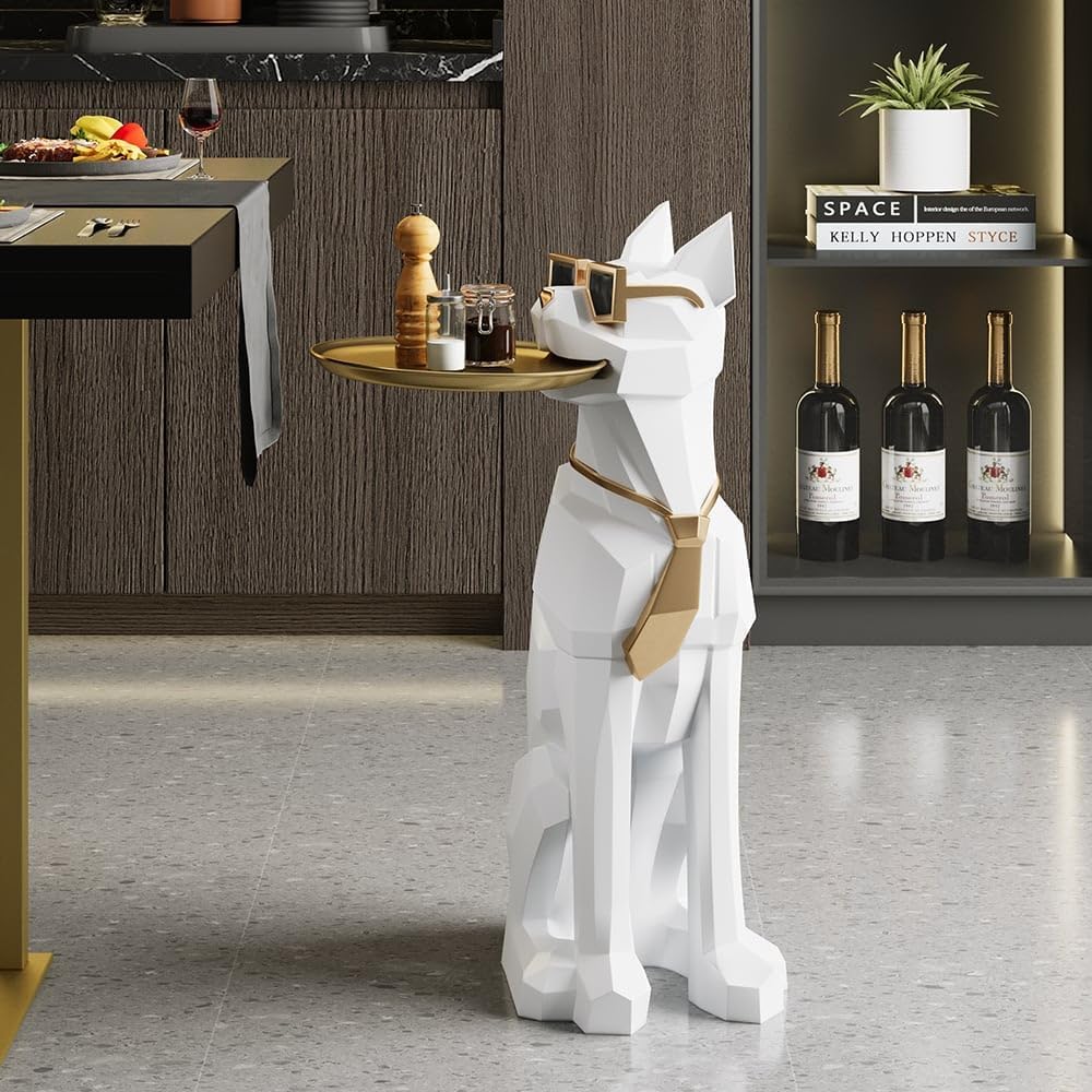 Homary Modern Resin Dog Sculpture with Movable Tray