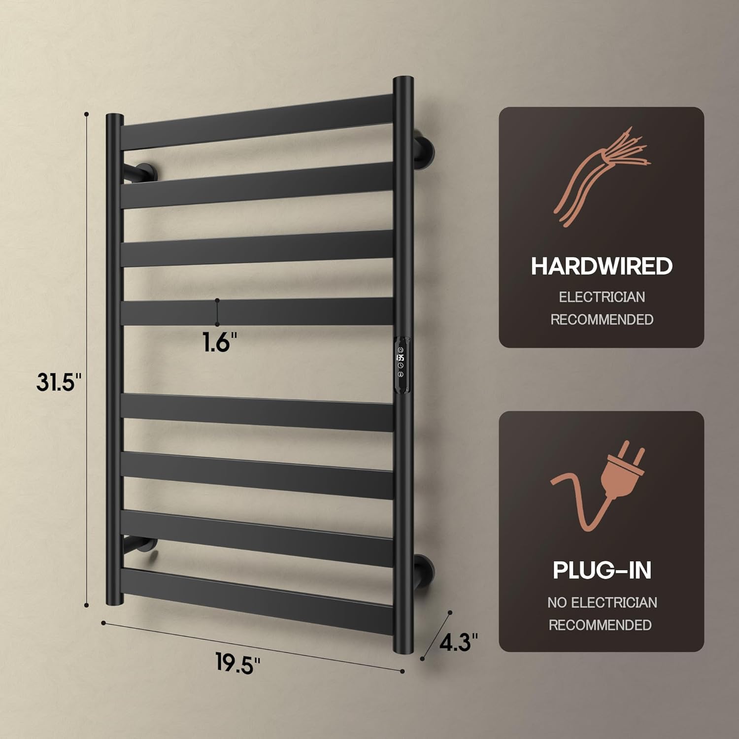 Poloma Paraheeter Towel Warmer with LED Display and Timer Matt Black