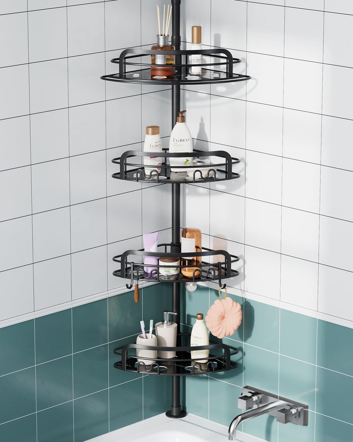 EUHOME Corner Shower Caddy Tension Pole 4-Tier Organizer