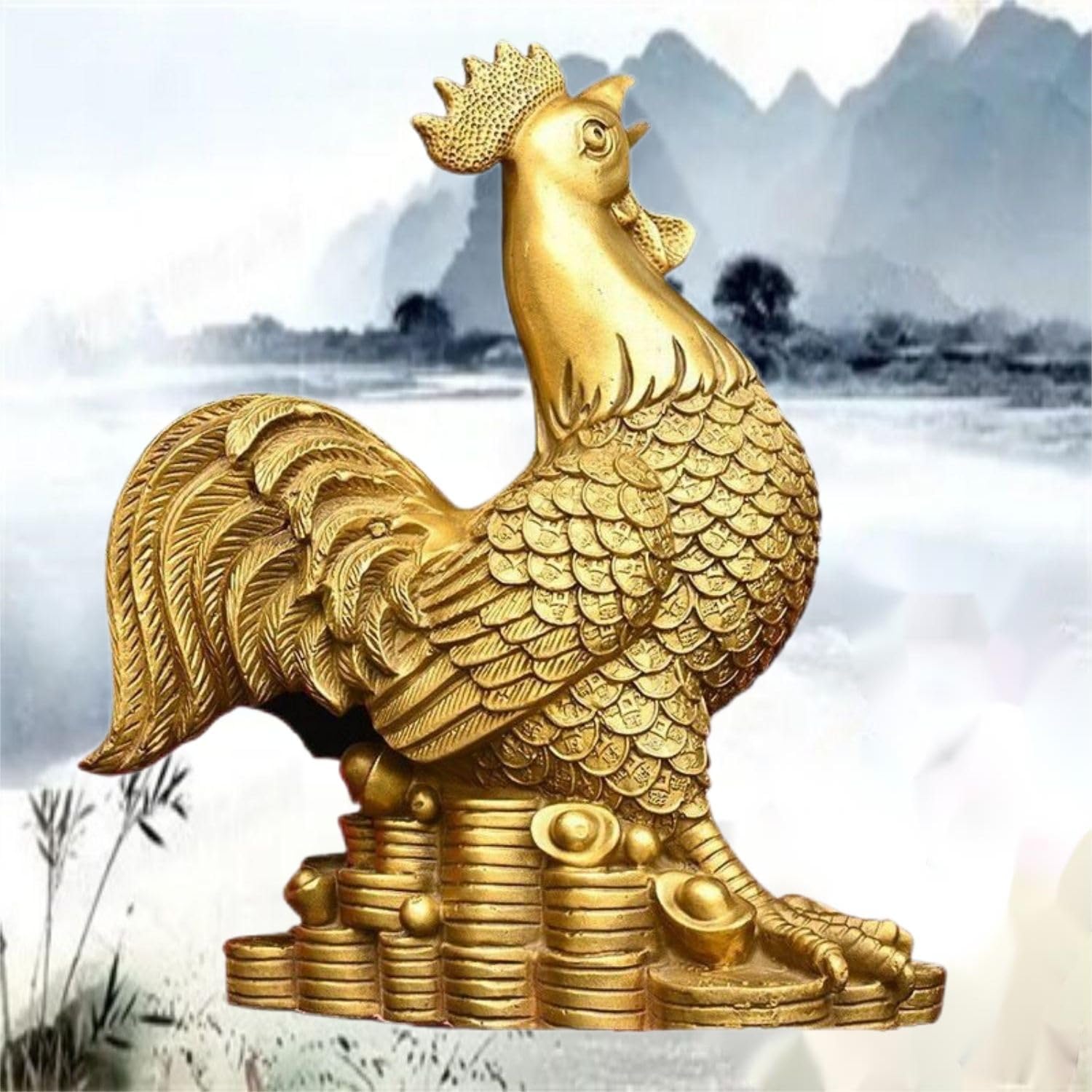 Ecqizer Feng Shui Chinese Golden Chicken Statue