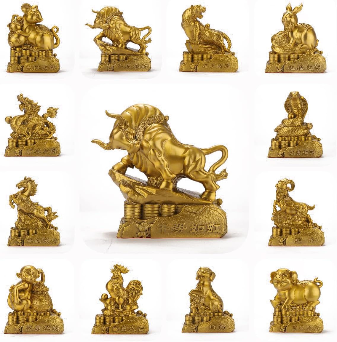 Usoway Vintage Brass Zodiac Animal Ornament Set