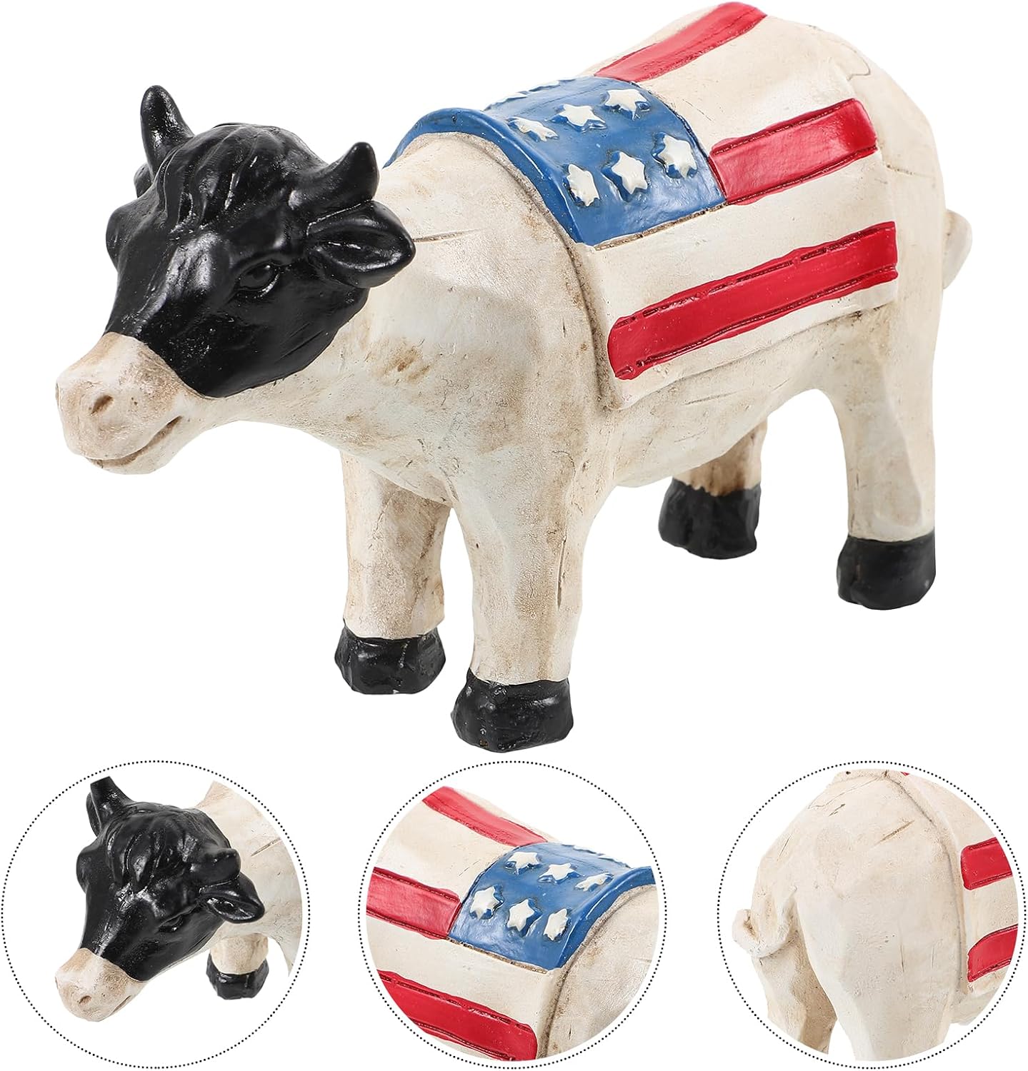 LUOZZY Patriotic Resin Cow Statue Home Decor