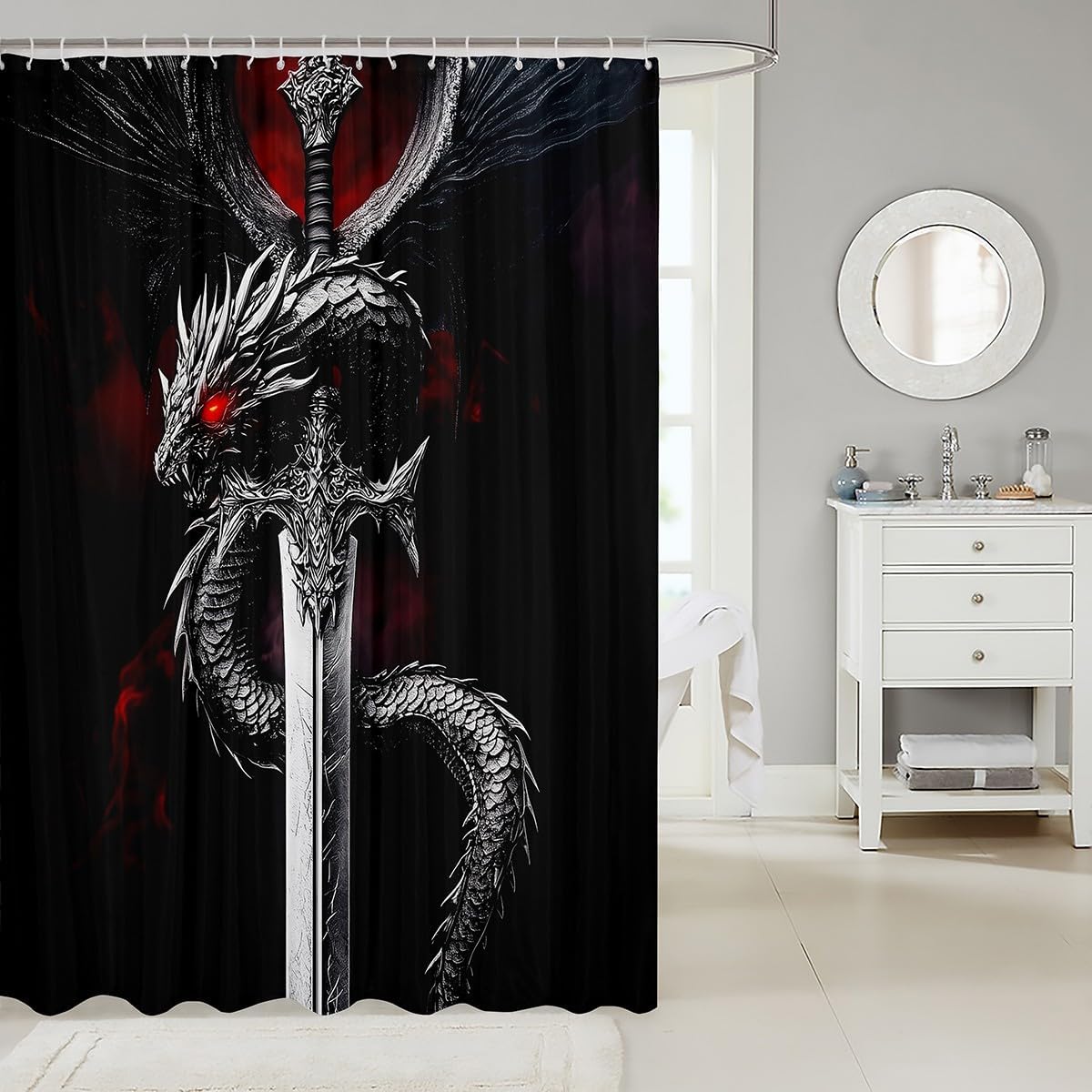 Erosebridal Black Dragon Bath Curtain Set