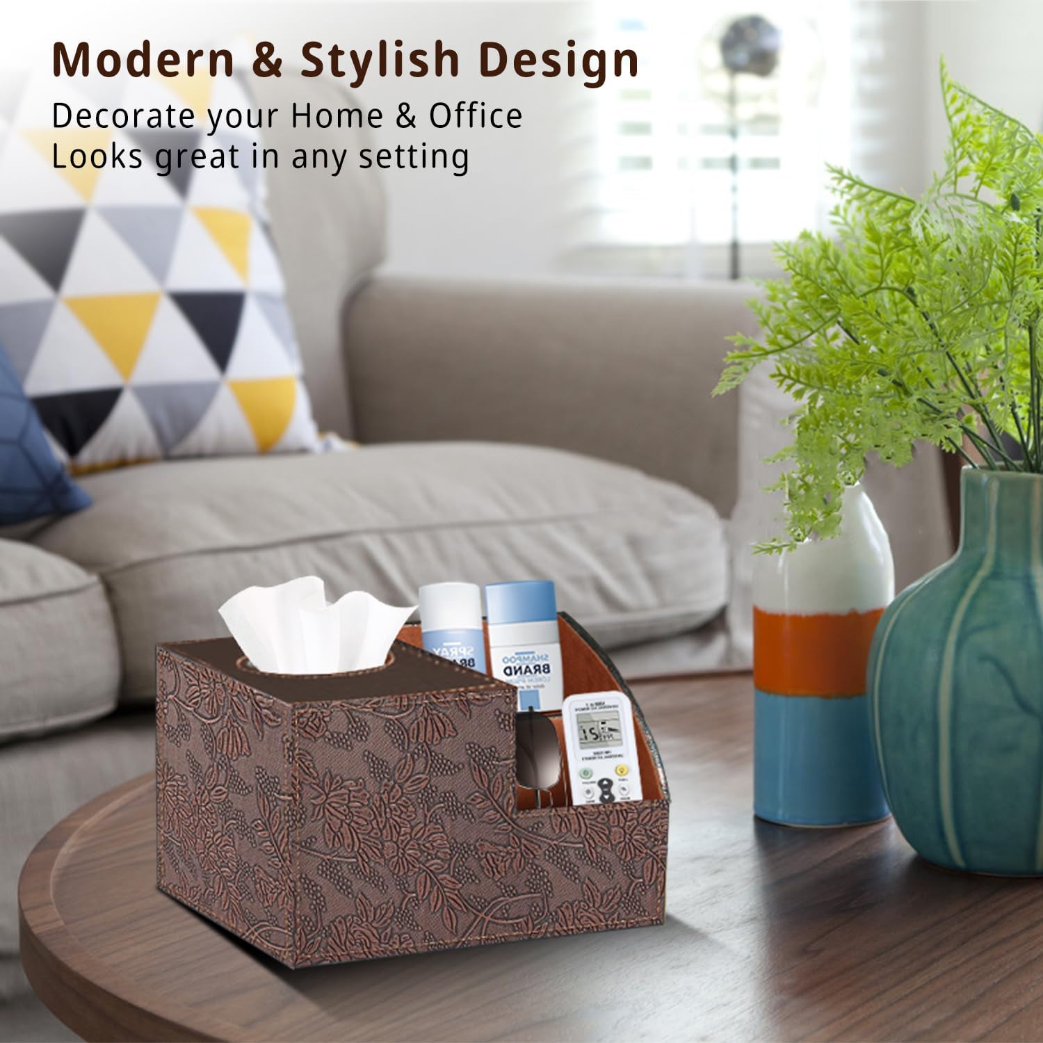 BLIENCE PU Leather Tissue Box Cover with Storage