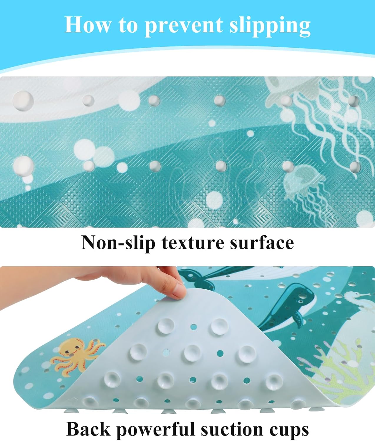 Secopad Baby Bath Mat with Suction Cups and Drain Holes 1