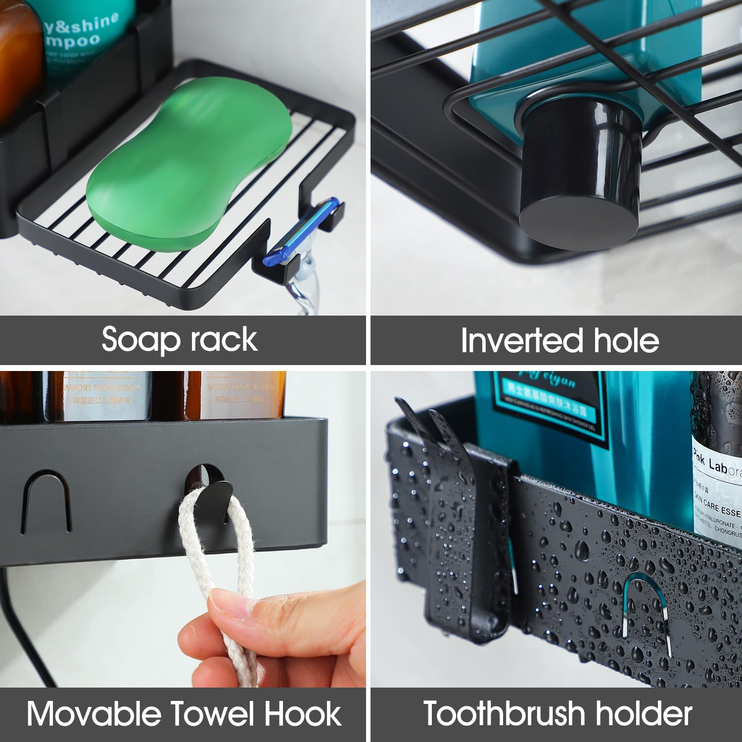 DAOYA Black Waterproof Shower Caddy with Hooks