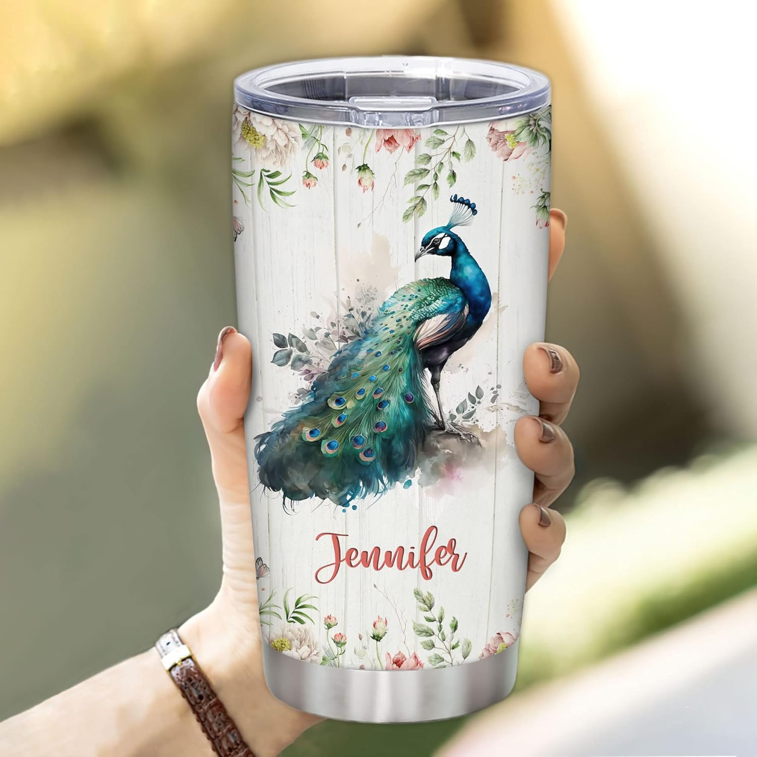 Hyturtle Personalized Peacock Tumbler 20oz With Lid