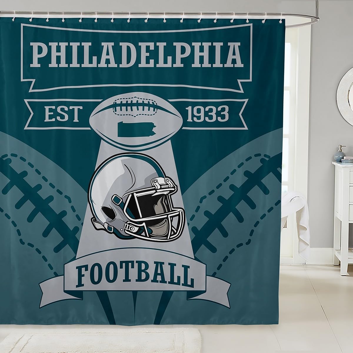 Erosebridal 3D Football Helmet Shower Curtain Set - 72x72 Philadelphia