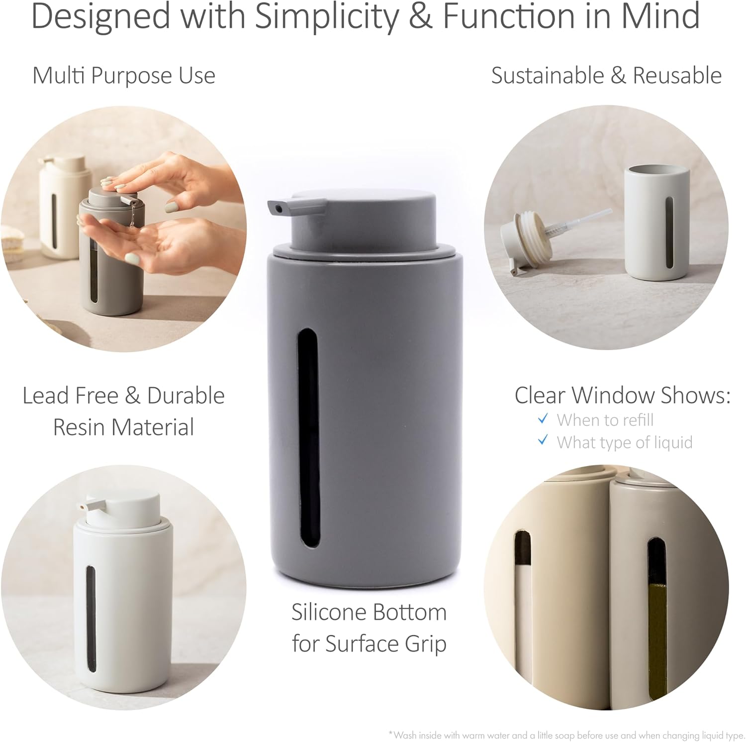Gray Soap or Lotion Dispenser with Display Window