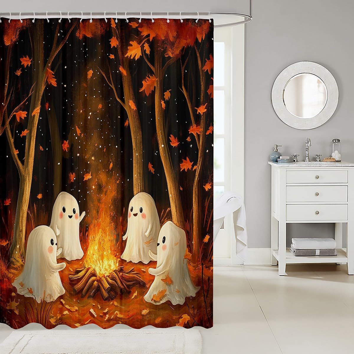 jejeloiu Kids Ghost Shower Curtain Set 72x84