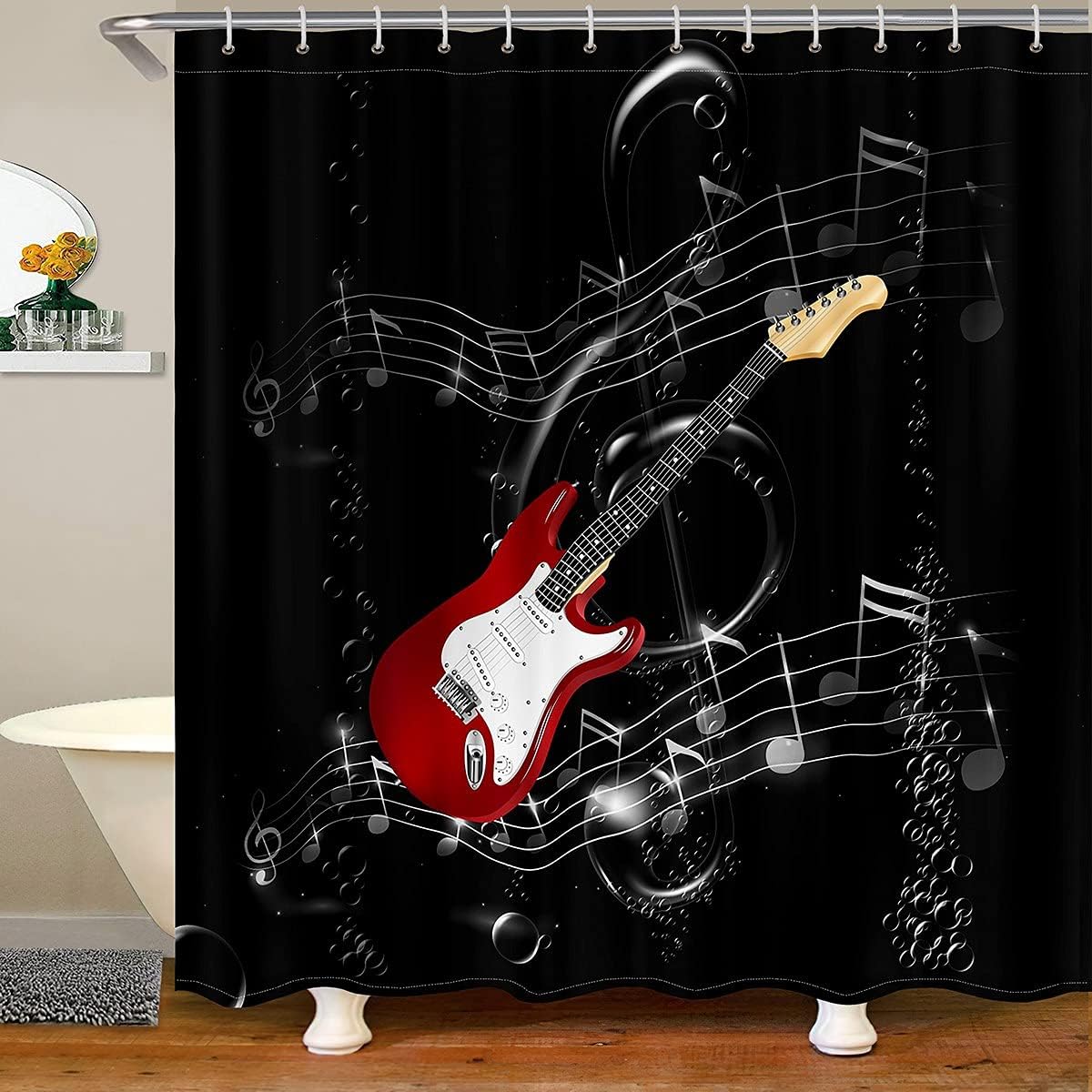 Erosebridal Rock Music Themed Shower Curtain Set Black