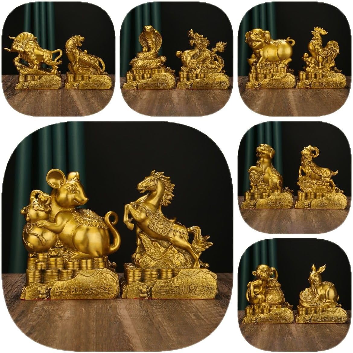 Usoway Vintage Brass Zodiac Animal Ornament Set