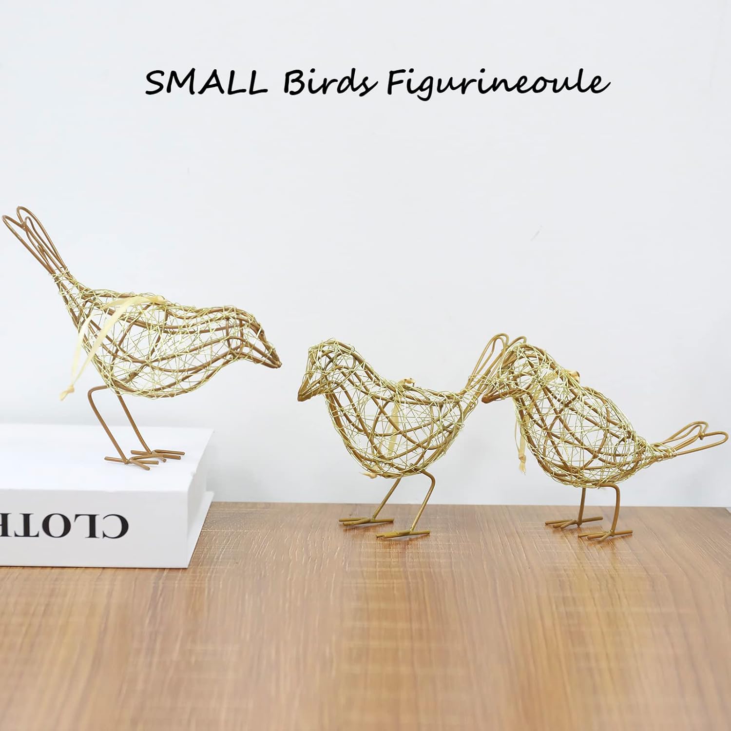 ZZZ TYLOO Gold-Wire Bird Statues Trio Decor Set