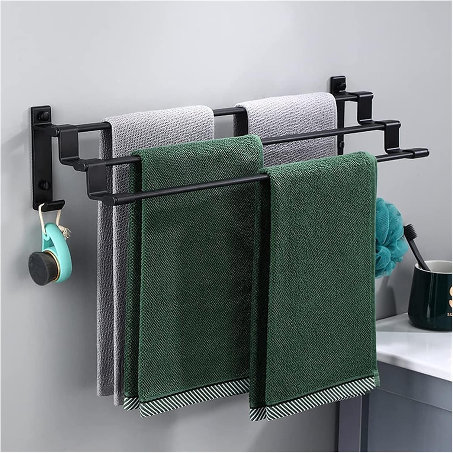ALDEPO 3-Tier Matte Black Towel Rack Wall Mount