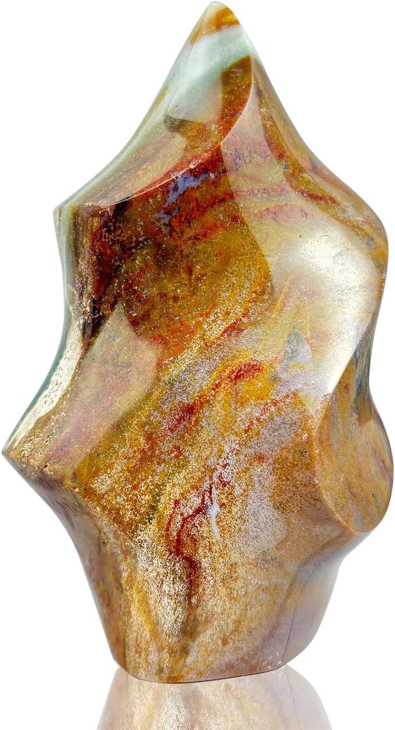 Ocean Jasper Flame Shaped Healing Crystal Tower Statue