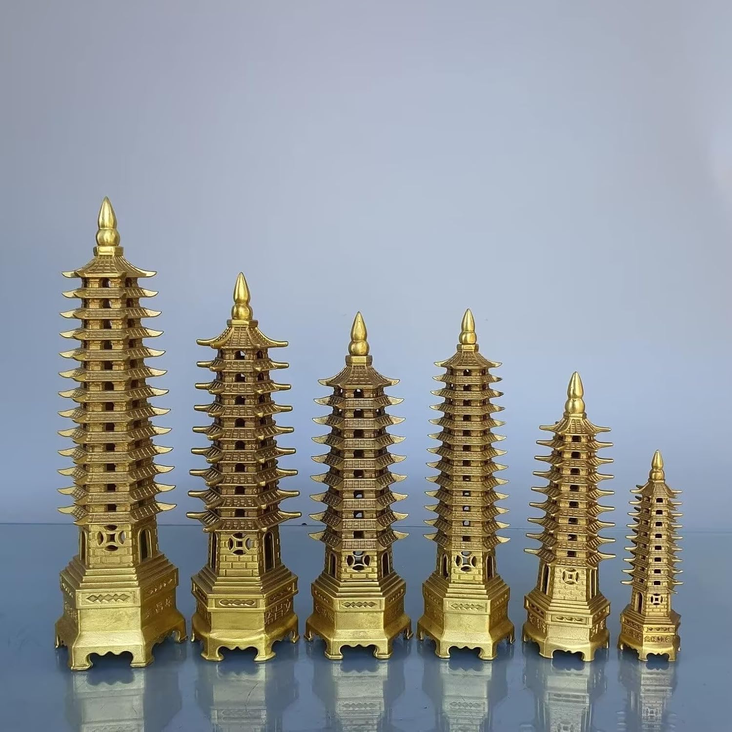 Brass Wenchang Pagoda Tower Figurine 9 Layers