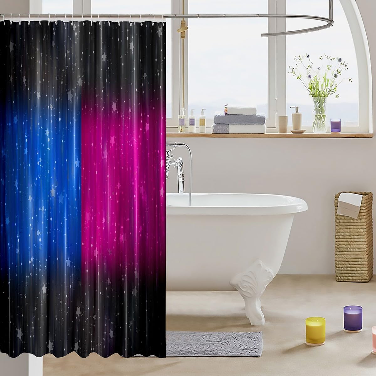 Erosebridal Black Navy Blue Hot Pink Ombre Shower Curtain Set