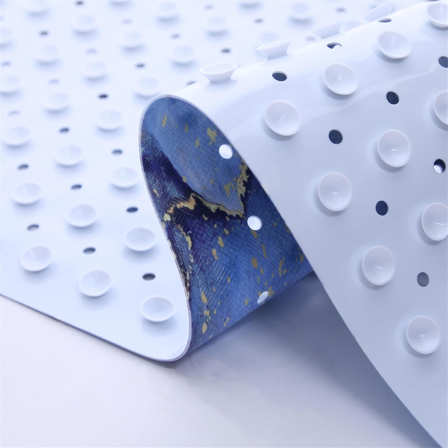 Denifeiya Blue Non Slip Marble Bathtub Mat 40x16