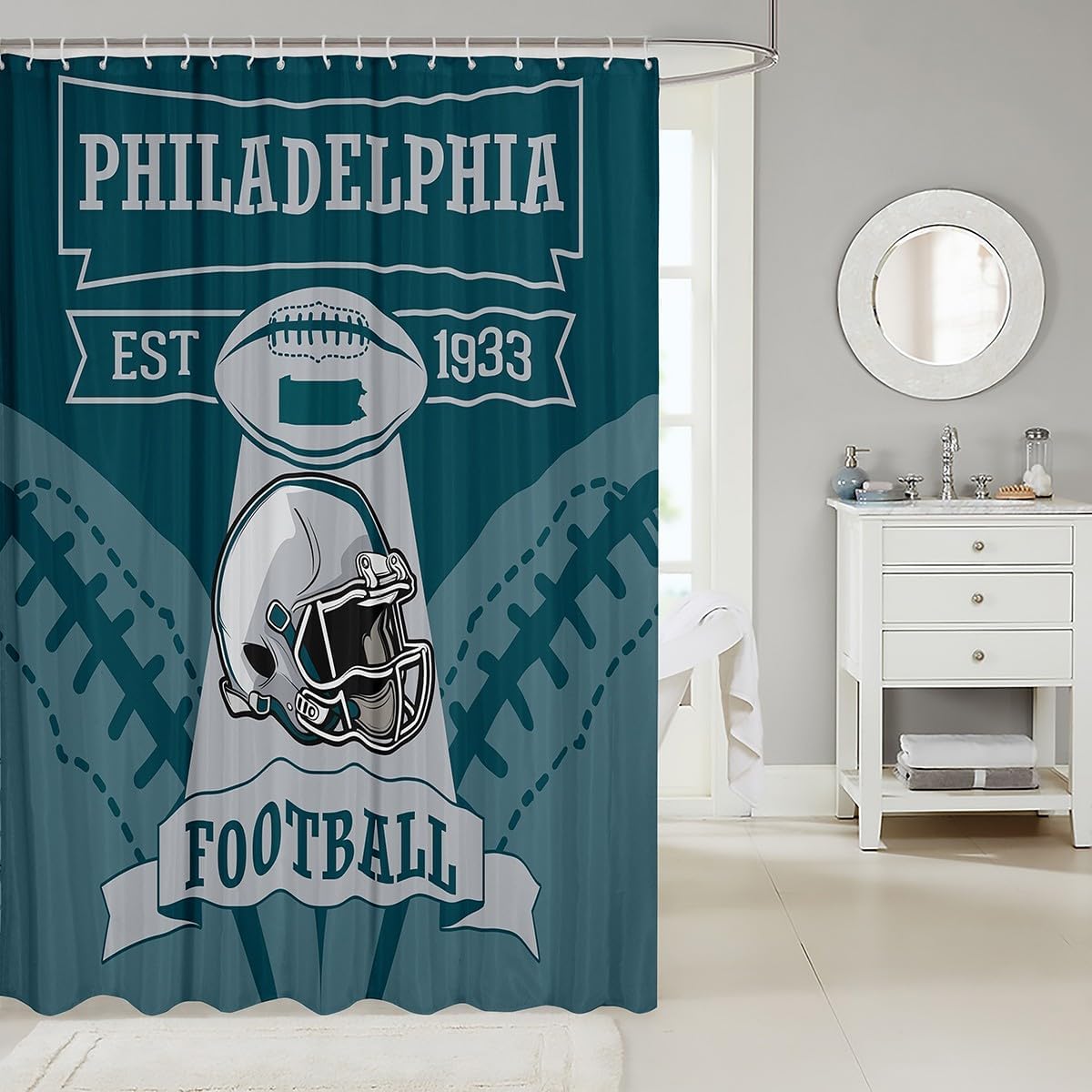 Erosebridal 3D Football Helmet Shower Curtain Set - 72x72 Philadelphia